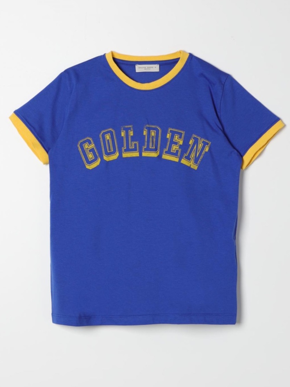 GOLDEN GOOSE Kids Golden Logo Ringer Tee - Blue & Yellow